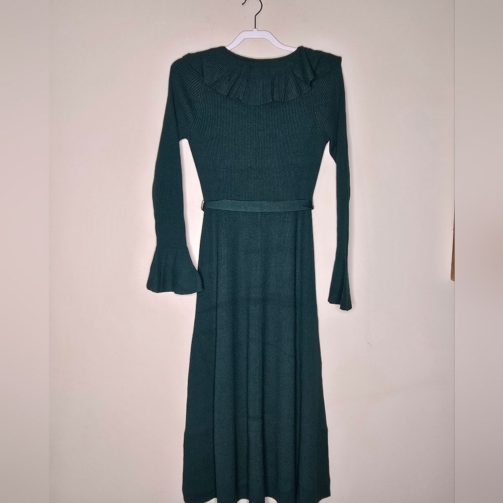 Boden Emerald Night Ruffled Ribbed Dress Size 8R - Picture 5 of 10